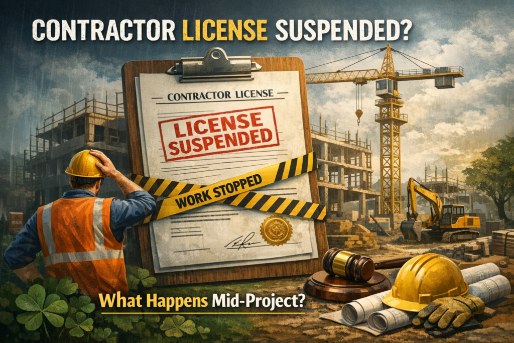 What happened when Contractor licenses suspend in mid of Project. What to do next